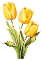 Fototapeta premium PNG Yellow tulips flower plant white background.