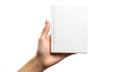 Hand presenting a personal wellness journal for a holistic health program on isolated pure white background encouraging individuals to track their physical and mental well-being over time