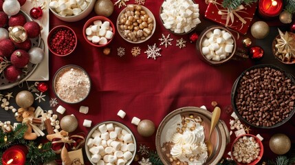 Fototapeta premium Cozy Holiday Treats on a Festive Red Tablecloth