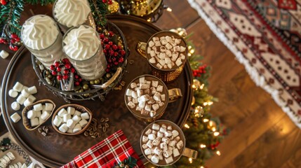 Warm Holiday Drinks with Sweet Toppings and Decorations