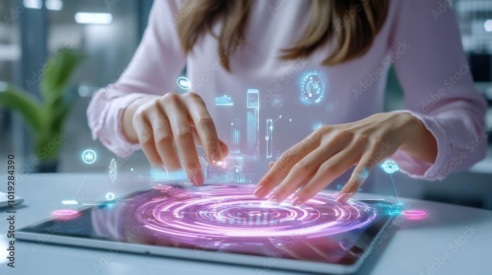 Poster digital interaction with futuristic technology display