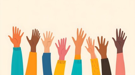 Obraz premium diverse hands raised in unity