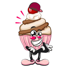 kawaii cartoon cupcake with cherry on top character mascot isolated vector illustration in cool hip-hop style, work of hand drawn