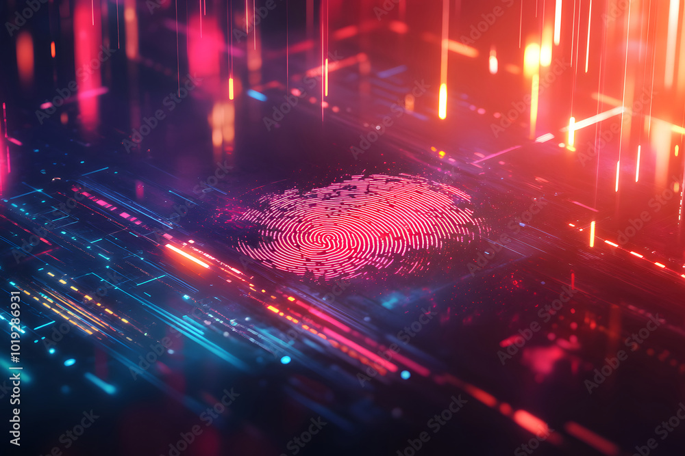 Poster a biometric authentication technology concept design with a digital fingerprint and security data on