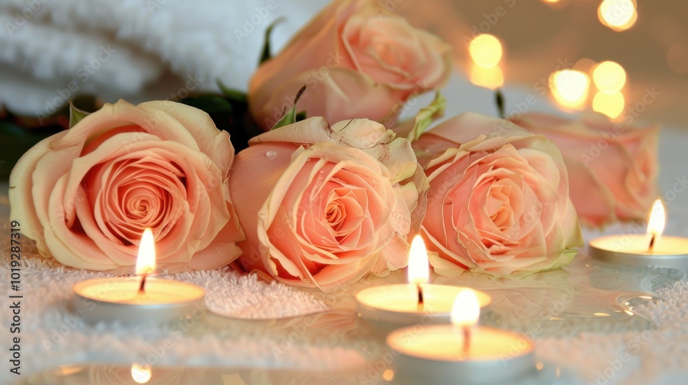 Canvas Prints Soft Pink Roses and Candles for Tranquil Ambiance