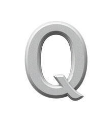 3D Metallic Silver Letter 'Q' with Transparent Background - Perfect for Design Overlays and Graphic Elements