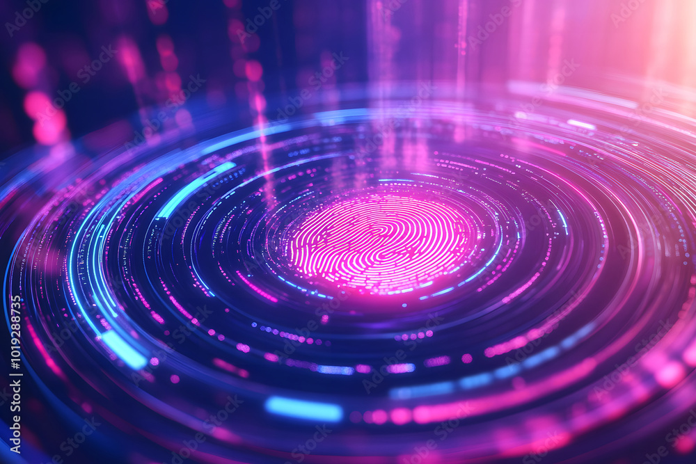 Poster a biometric authentication technology concept design with a digital fingerprint and security data on