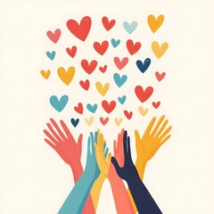 open hands with hearts floating above