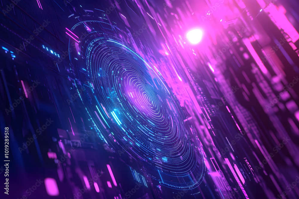 Poster a biometric authentication technology concept design with a digital fingerprint and security data on
