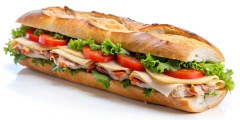 A fresh and delicious sandwich made with sliced tomato, crisp lettuce, melted cheese, and a hearty filling, all nestled in a soft and fluffy bread roll.