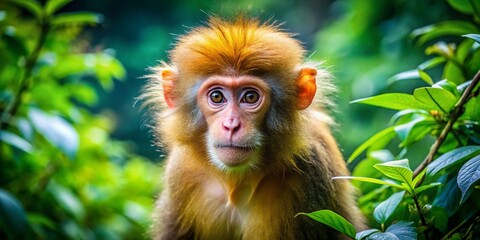 Obraz premium Playful Monkey with Big, Fluffy Hair in a Natural Habitat Surrounded by Lush Greenery and Trees