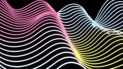 Neon wavy lines abstract illustration on black background
