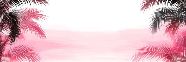 Pink and black palm tree leaves on white background.