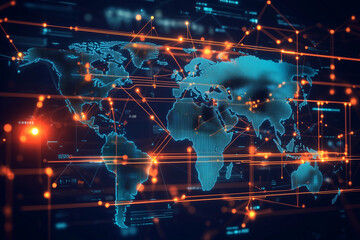 Global Network: Digital World Map with Data Connections