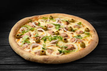 Pizza with meat and olives