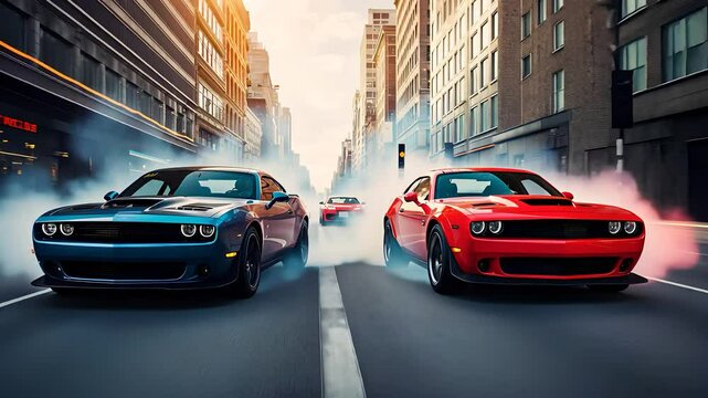  Powerful Muscle Cars Racing in Urban Street Showdown