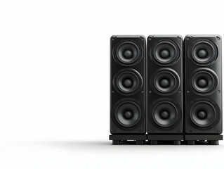 Obraz premium High-quality audio speakers arranged, black on white isolate background, perfect for music enthusiasts and sound engineering.