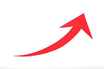 右肩上がりの赤い切り絵の矢印素材