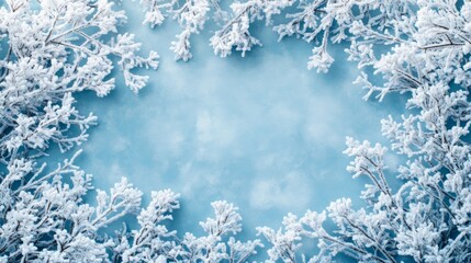 Frosty Branches Framing a Blue Winter Background