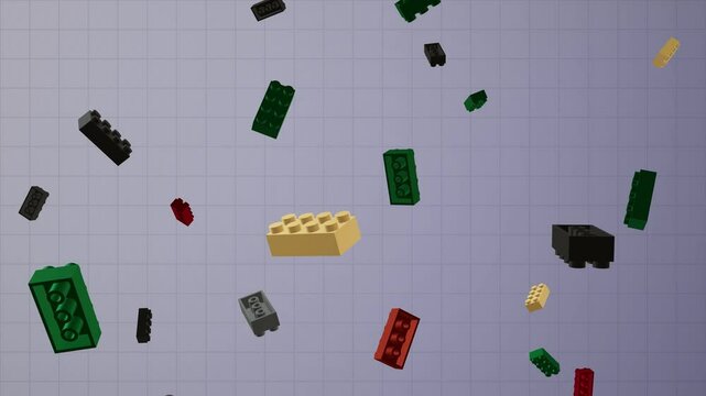 toy bricks, construction blocks falling animated background particles, fellowship one ring fantasy book film trilogy, endless loop with luma matte