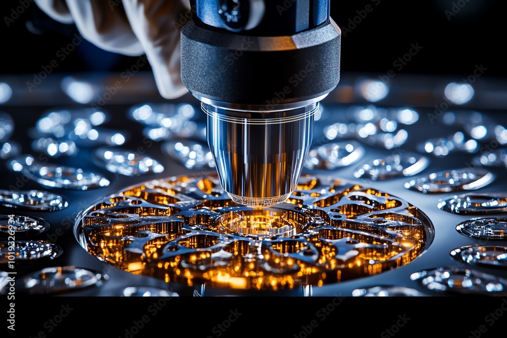 Poster A technician using scanning equipment to create a digital model of a mechanical part for reverse engineering, with detailed close-up of the process