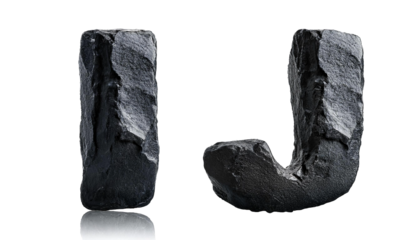 D Letters I J Black Stone Rock Alphabet Isolated on White   