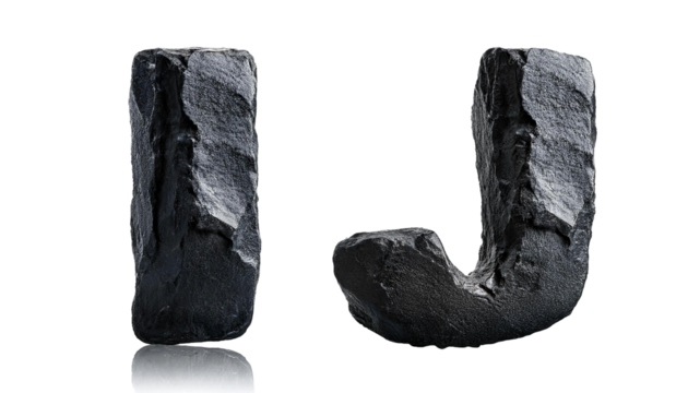 D Letters I J Black Stone Rock Alphabet Isolated on White   