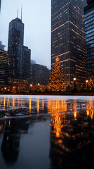 Cityscape with illuminated buildings at night
