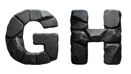 D Letters G H Black Stone Rock Alphabet Isolated on White
