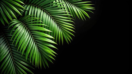 Fototapeta premium Aerial view of Fishtail Palm leaves on black background