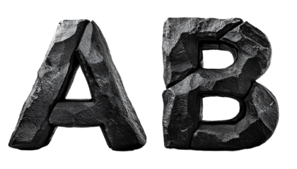 D Letters A B Black Stone Rock Alphabet Isolated on White