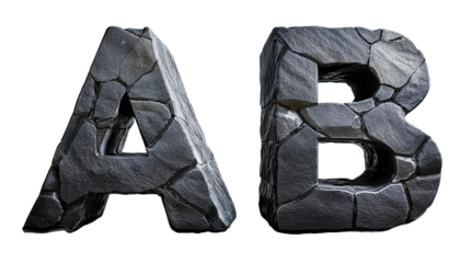 D Letters A B Black Stone Rock Alphabet Isolated on White