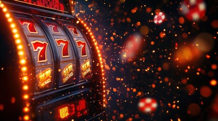 Vibrant 3D Casino Slot Machine Banner with Jackpot 777 Symbol - National Geographic Style Photo