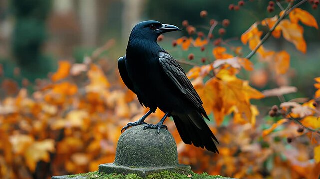 crow in the cemetery. Created with generative AI.