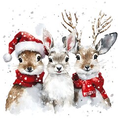 Magical Christmas Animals Watercolor