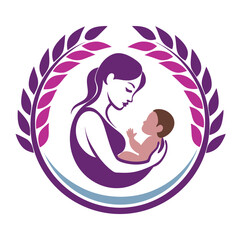 Breastfeeding logo, baby love, child mom, motherhood pregnancy icon, kid love logo concept illustration 