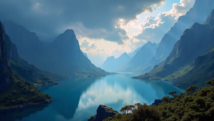 Serene Mountain Lake Surrounded by Majestic Peaks