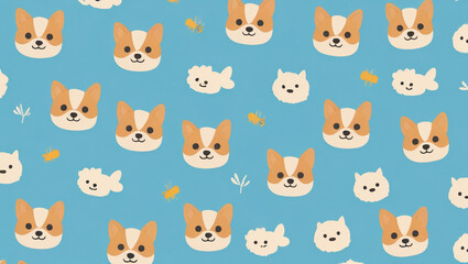 Fototapeta premium cute dog illustration seamless pattern