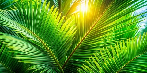 Obraz premium Serene Palm Sunday Wallpaper with Lush Green Palm Leaves and Soft Natural Background for Reflection