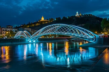 Obraz premium Bridge over the river at night in Tbilisi, Georgia.