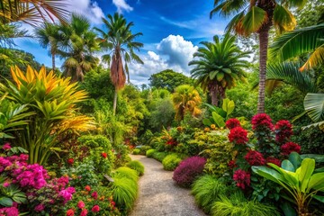 Serene Tropical Garden in Honfleur Naturospace Featuring Lush Foliage and Vibrant Flora Display