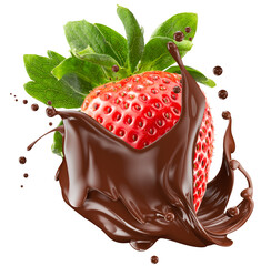 strawberry in chocolate splash isolated on a white background