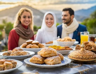 Gateaux et biscuits maghrébins, table de fête pour l’Aïd, fête musulmane
