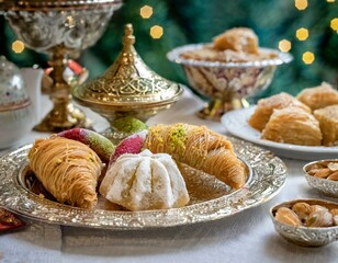 Gateaux et biscuits maghrébins, table de fête pour l’Aïd, fête musulmane
