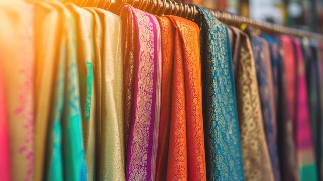 Colorful Fabrics Hanging on a Rack
