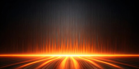 A glowing orange horizon rising from a dark background, with light streaks emanating from the center, creating a sense of anticipation and mystery.