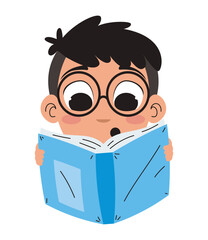 cartoon little boy reading book