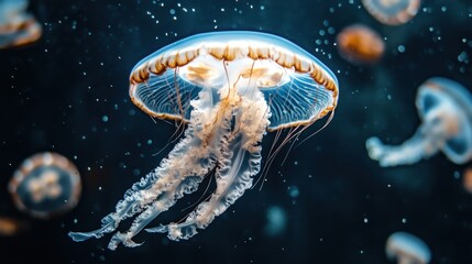 A Jellyfish Floating in Deep Blue Water