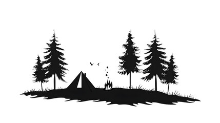 Obraz premium Tranquil Camping Scene with Pines and Tent, transparent background