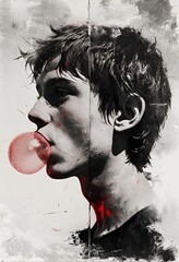 Cinematic Portrait In Futuristic Monochrome With Gum Bubble